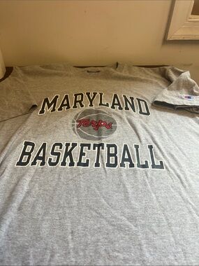 NCAA Gray Maryland Basketball Tee with Red Terps Logo